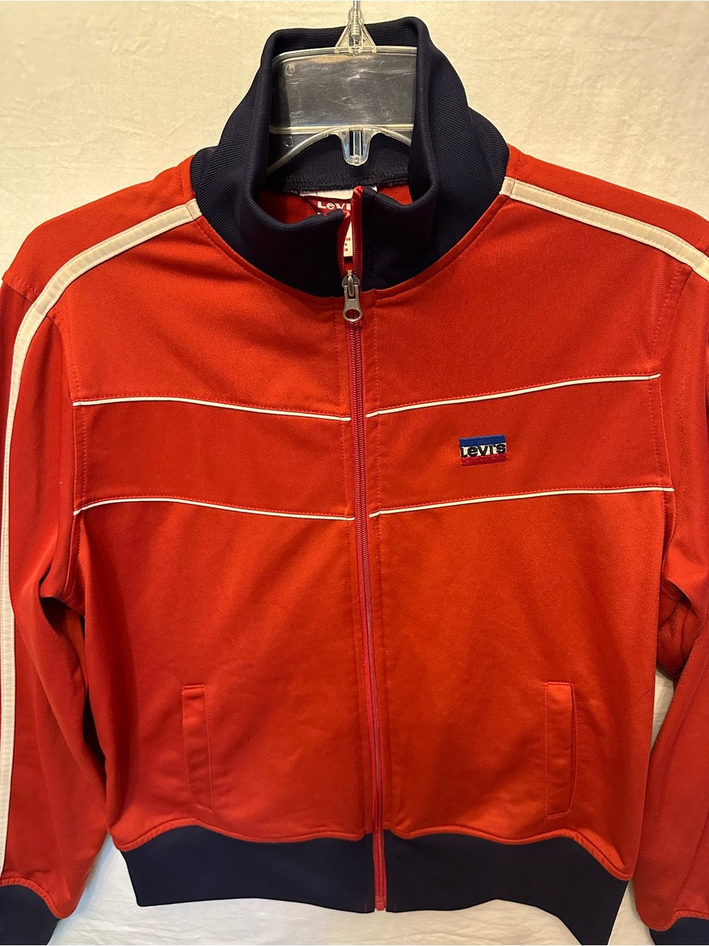 Vintage Levi’s Red Full Zip Track Jacket Retro Athletic Stripe Zip Up Large